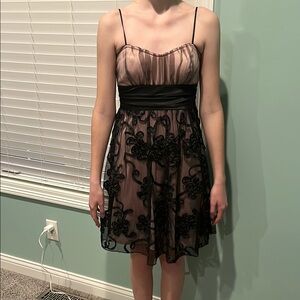 Elegant Black and Nude Mini Dress